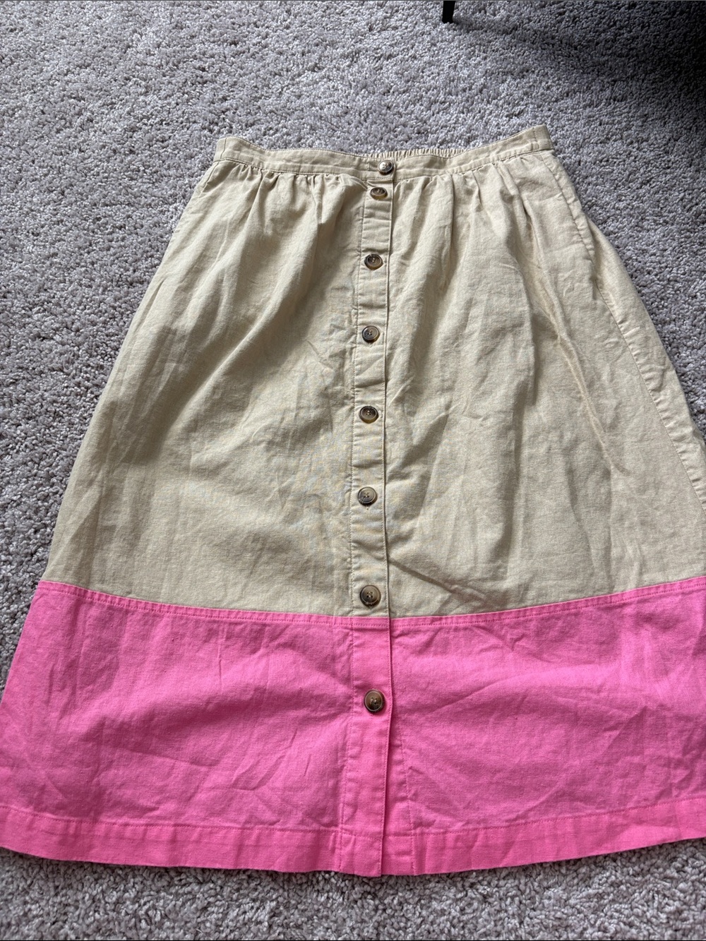 J. Crew Two-Tone Button-Front Midi Skirt in Cream and Pink